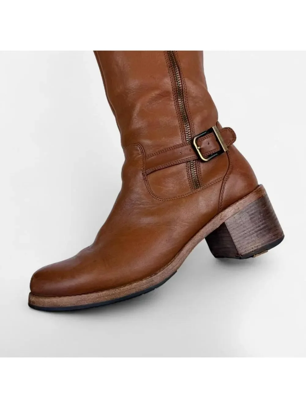 Clarks Cognac Leather Buckle Riding Boots in Brown